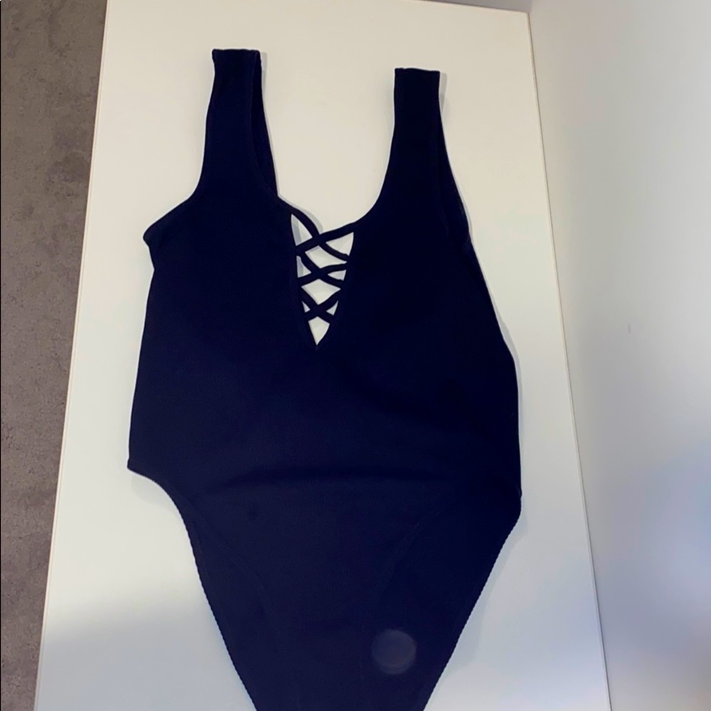 Black lace up body suit